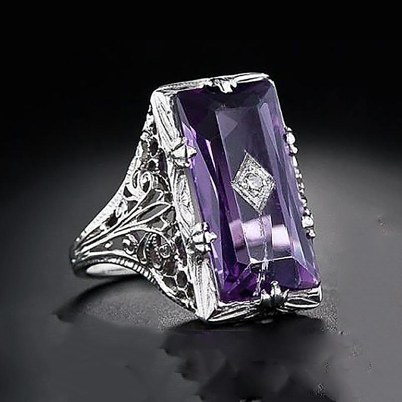 Vintage Rectangle Amethyst Gemstone Ring - Gemring Shop