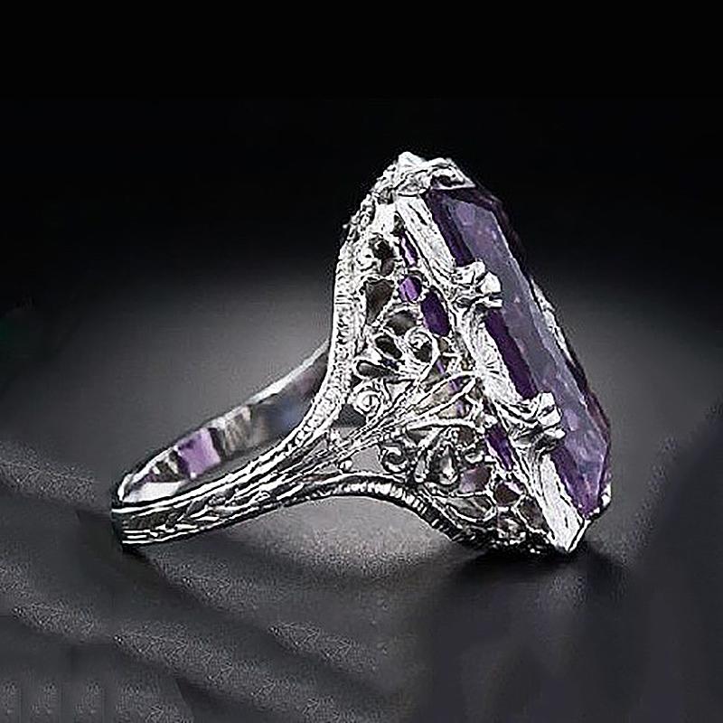Vintage Rectangle Amethyst Gemstone Ring - Gemring Shop